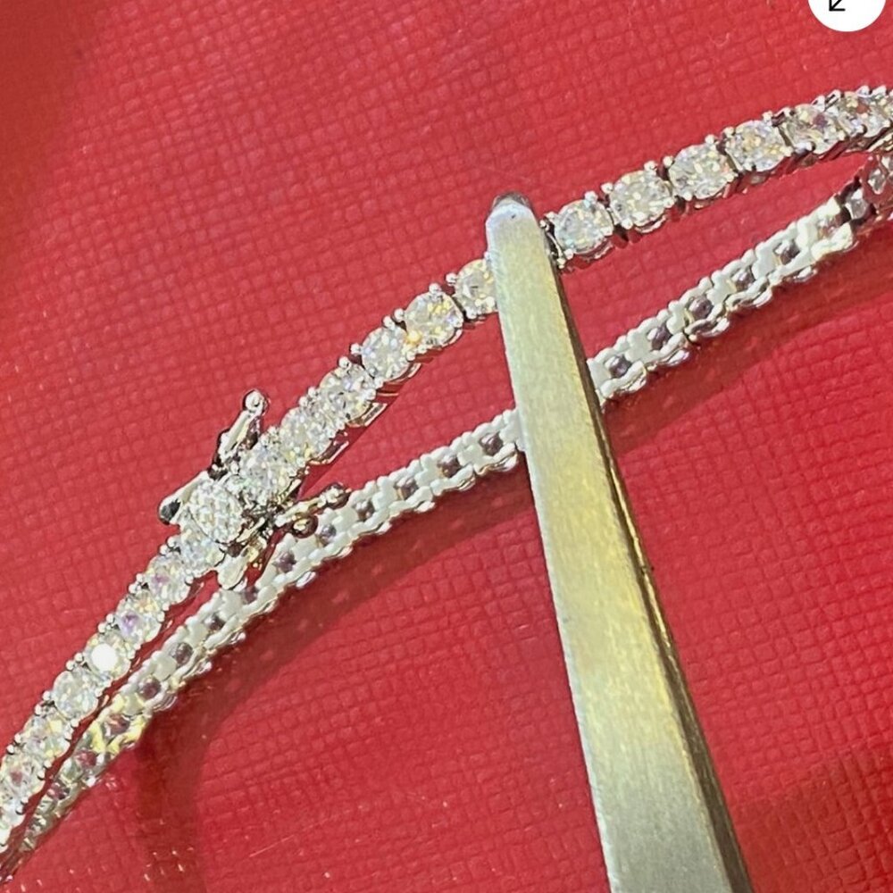 Women's Solid 925 Sterling Silver 7 Inch CZ Tennis Bracelet fancy 3 mm - Picture 4 of 4